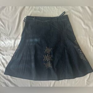 Faded Glory A-Line Denim Skirt - Black with Embroidery